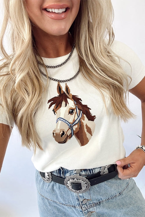 Western Horse Head Short Sleeve Sweater